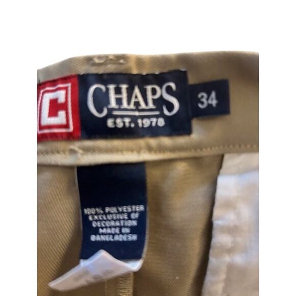 Chaps Flat Front Khaki Shorts Size 34 – 100% Polyester - Picture 4 of 6
